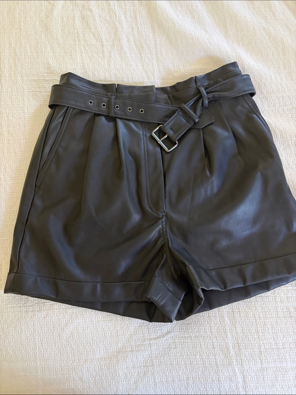 Express High-Waist Faux Leather Black Women's Shorts with Belt